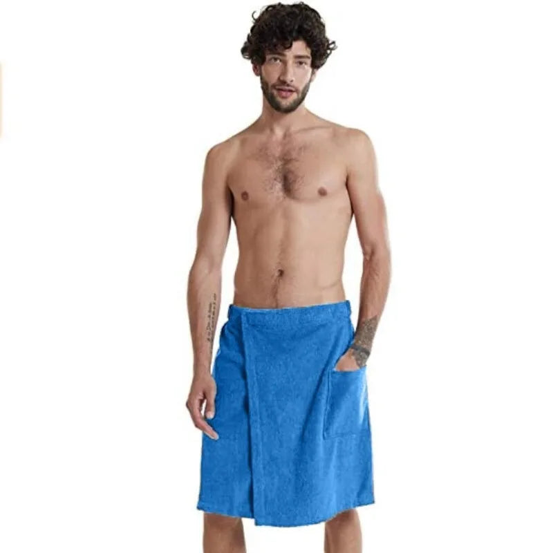Men's Solid Color Wearable Bath Towels Bathhouse Shower Room Bathrobe with Pocket Bath Towel Bath Towel Beach Towel
