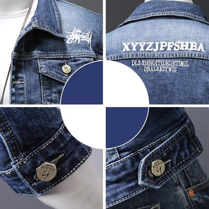 Embroidered Denim Coat Men Spring and Autumn Jeans Jacket , Tops Men Jacket High-quality Denim Outerwear
