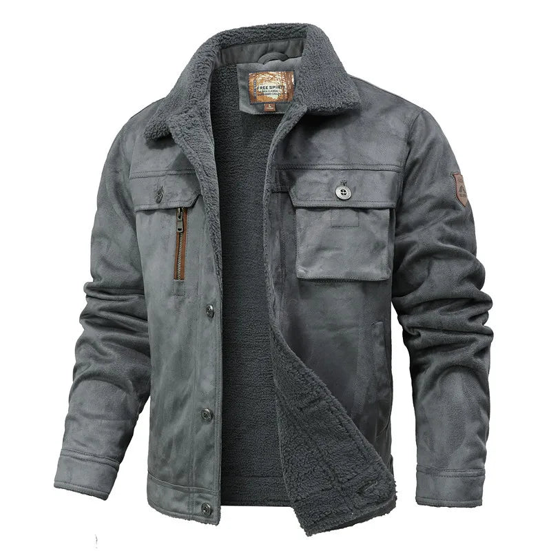 New Fashion Men Multi Pockets Leather Jackets Male Fleece Warm Leather and Fur Integrated Jackets and Coats Slim Fit Jaquetas 5X
