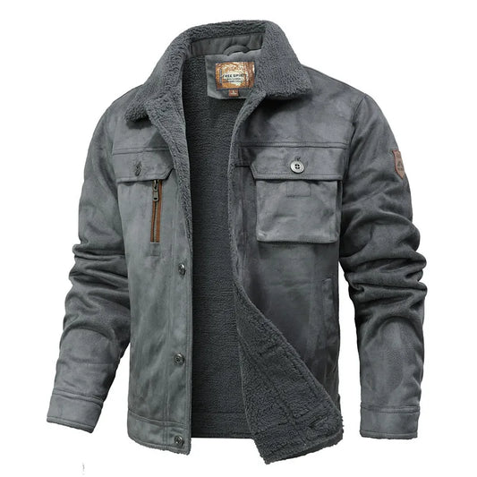 New Fashion Men Multi Pockets Leather Jackets Male Fleece Warm Leather and Fur Integrated Jackets and Coats Slim Fit Jaquetas 5X