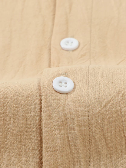 Autumn men's clothing 2025 new item men's solid color cotton and linen shirt stand up collar cardigan long sleeved casual busine