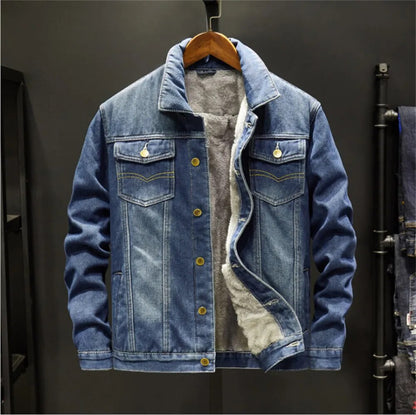 Chaquetas vaqueras de invierno para hombre, chaqueta vaquera gruesa y cálida de lana a la moda para hombre, prendas de vestir ajustadas informales, abrigos cortavientos de vaquero 6XL