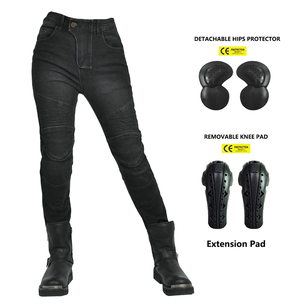 New Motorcycle Jeans Women Upgrade Silicone Protector Detachable Casual Fashion Racing Road Rider Four Seasons Moto Pants