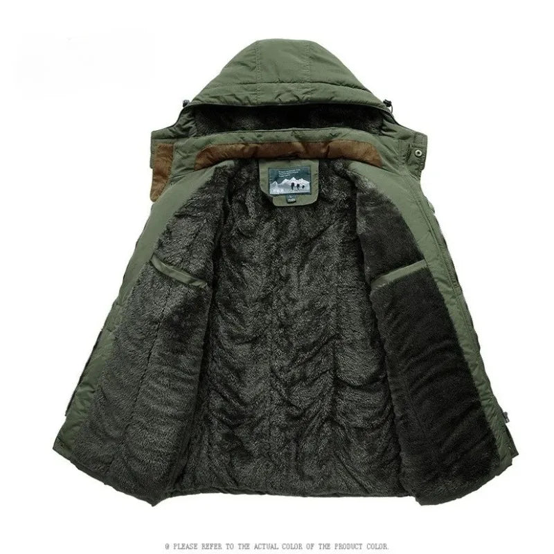 New Winter Men Hooded Casual Down Jackets Fleece Warm Long Parkas Tooling Jackets Good Quality Male Outdoors Winter Coats Size 5