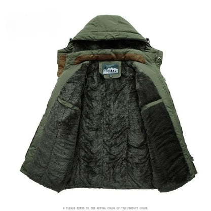 New Winter Men Hooded Casual Down Jackets Fleece Warm Long Parkas Tooling Jackets Good Quality Male Outdoors Winter Coats Size 5