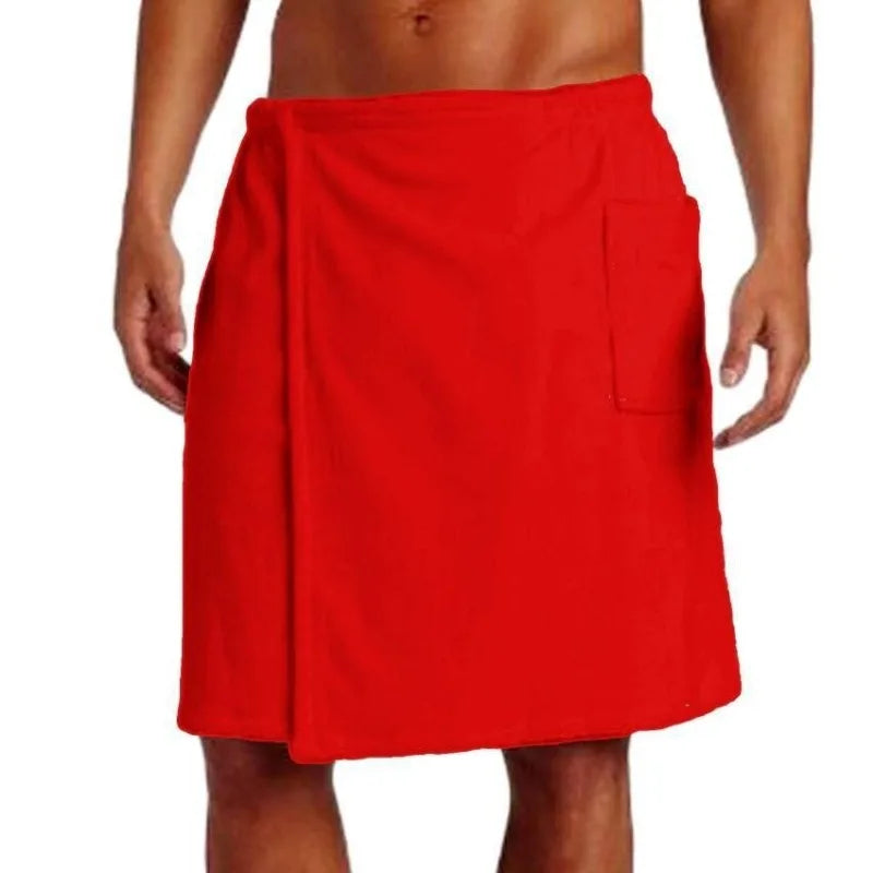 Men's Solid Color Wearable Bath Towels Bathhouse Shower Room Bathrobe with Pocket Bath Towel Bath Towel Beach Towel