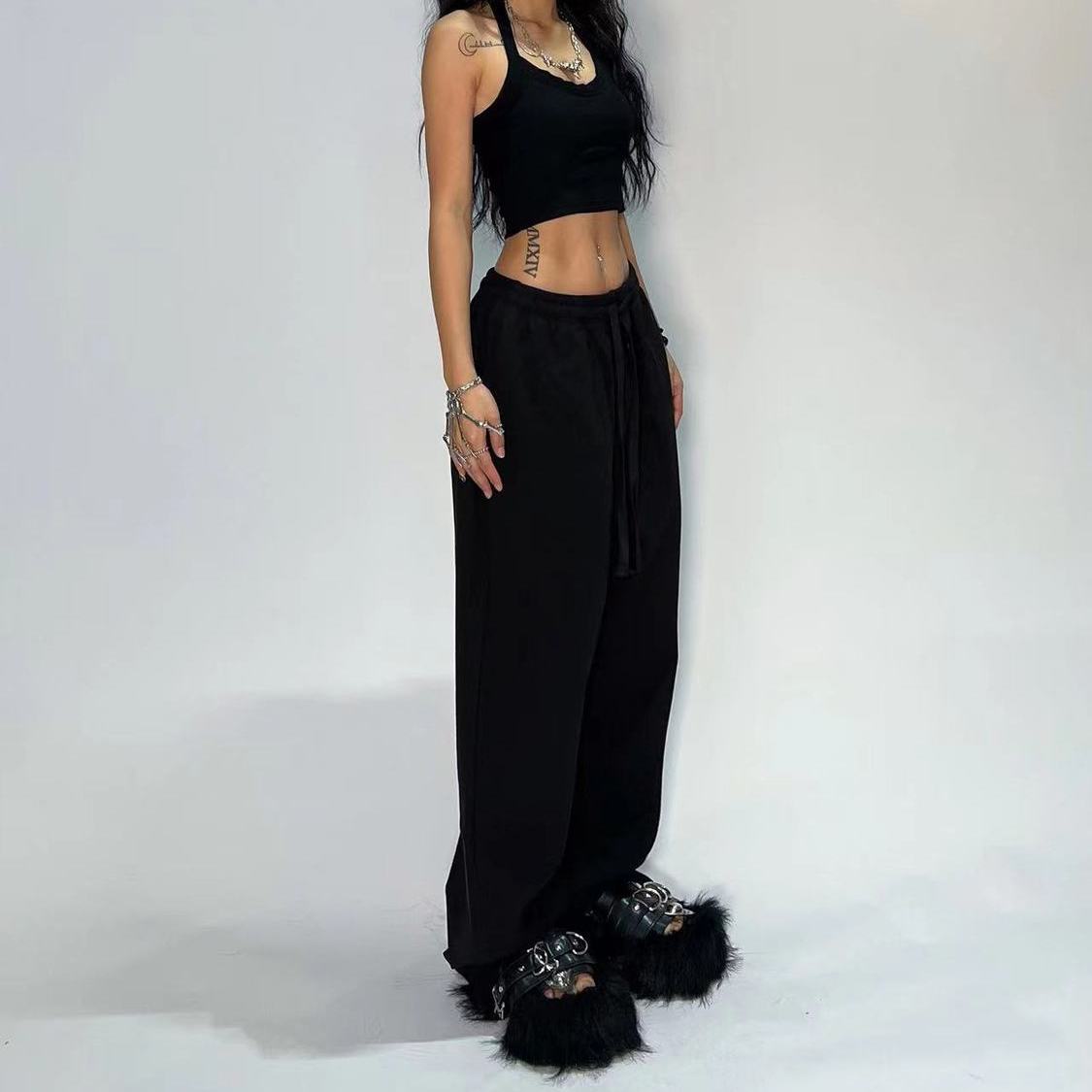 HOUZHOU Casual Gray Sweatpants Women Wide Leg Black Joggers Classic Baggy Streetwear Female Oversized Sports Trousers All-match