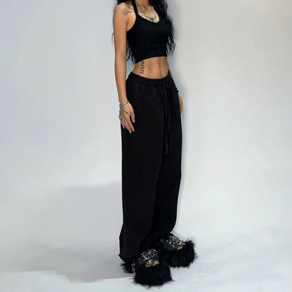 HOUZHOU Casual Gray Sweatpants Women Wide Leg Black Joggers Classic Baggy Streetwear Female Oversized Sports Trousers All-match