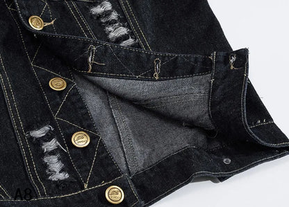 Men Slim Denim Vests Waistcoats Jackets Fashion Male Blue Fit Denim Coats Vests Large Size Punk Style Holes Jeans Vest Size 6XL