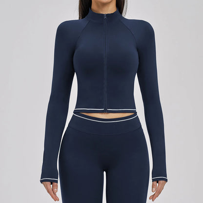 Seamless Yoga Long Sleeve Women Sports Jacket Zipper Fitness Yoga Shirt Gym Top Activewear Running Coats Cycling Workout Clothes