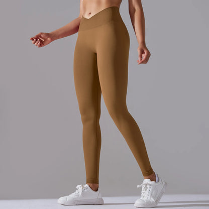 Seamless Yoga Pant Cross Over Waistband Sports Fitness Legging Women High Waist Gym Scrunch Butt Running Workout Leggings