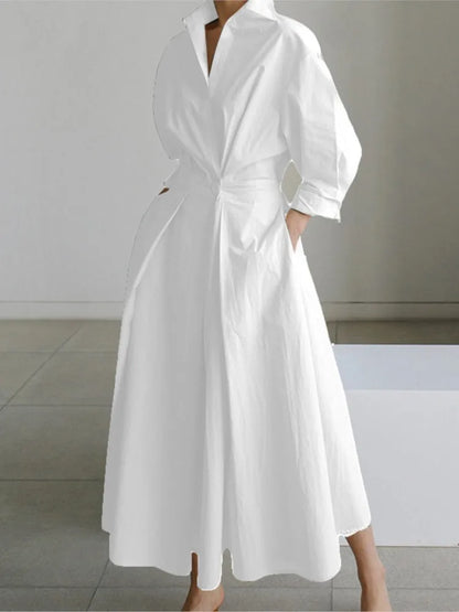 Autumn Dress Long Sleeve Dot Print Elegant Maxi Dresses For Women 2025 White Casual V Neck Shirt Party Long Dress Robe Femme
