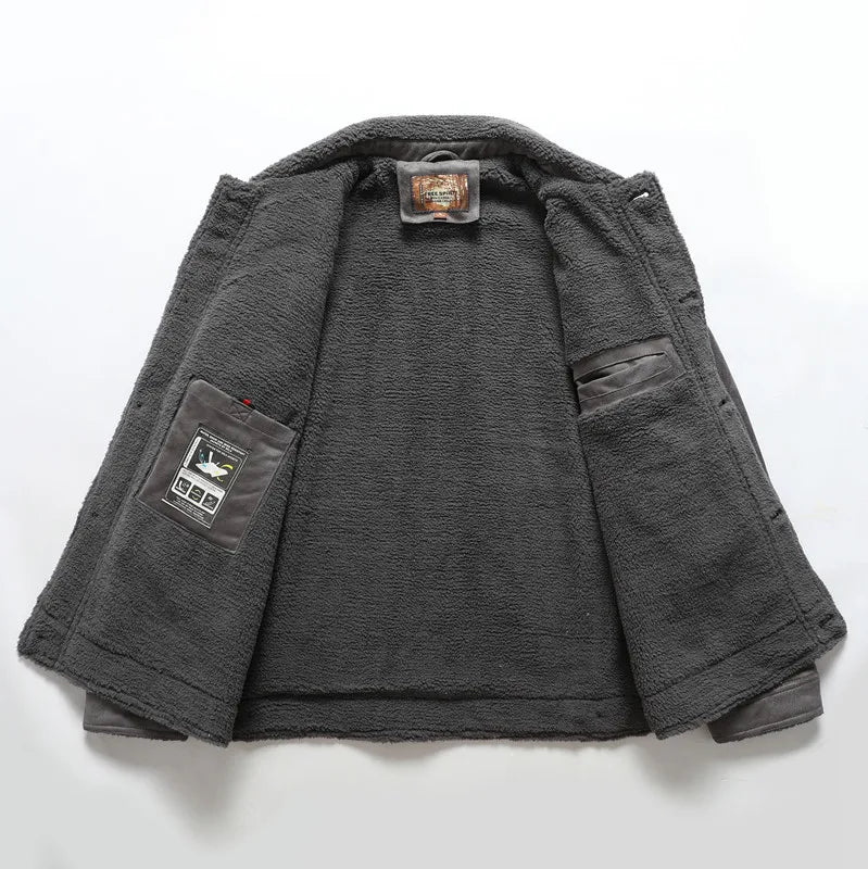 New Fashion Men Multi Pockets Leather Jackets Male Fleece Warm Leather and Fur Integrated Jackets and Coats Slim Fit Jaquetas 5X