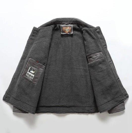 New Fashion Men Multi Pockets Leather Jackets Male Fleece Warm Leather and Fur Integrated Jackets and Coats Slim Fit Jaquetas 5X