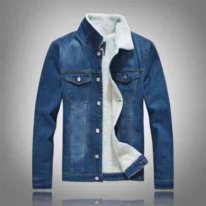 2025 Autumn/Winter New Fashion Solid Color Lamb Wool Denim Jacket Men's Casual Thick Warm High Quality Plus-Size Jacket M-3XL
