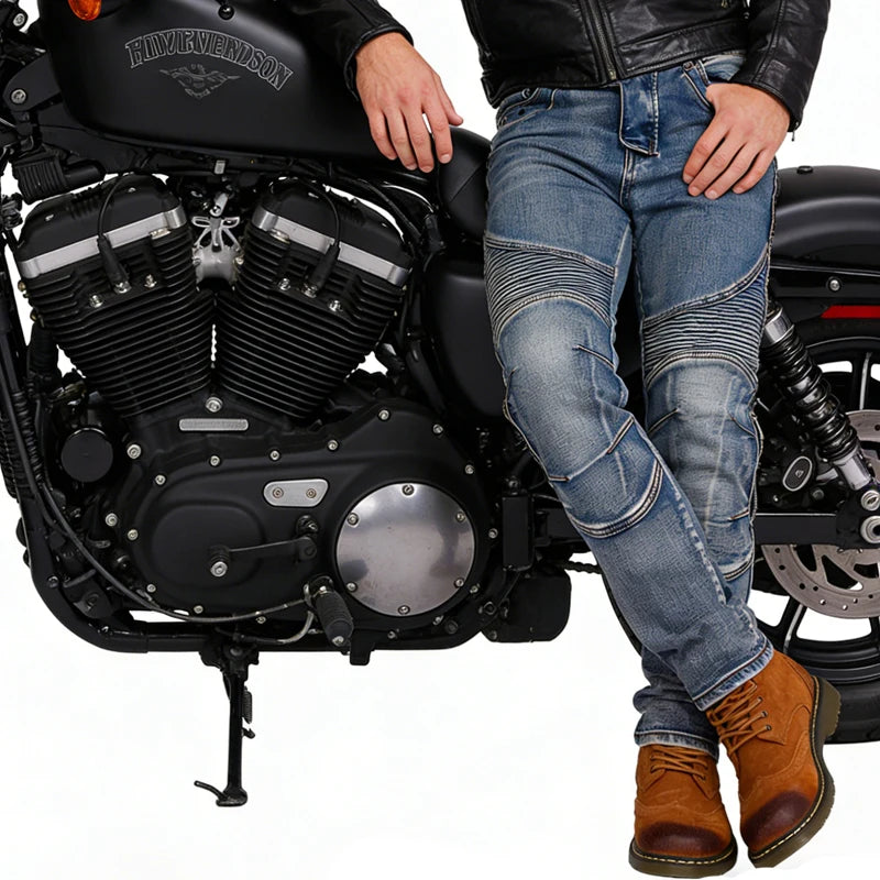 Men Kevlar Motorcycle Jeans Windproof Abrasion Resistant Protective Pants Blue Off Road Riding Trousers Four Season Gear