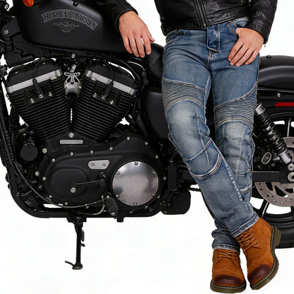 Men Kevlar Motorcycle Jeans Windproof Abrasion Resistant Protective Pants Blue Off Road Riding Trousers Four Season Gear
