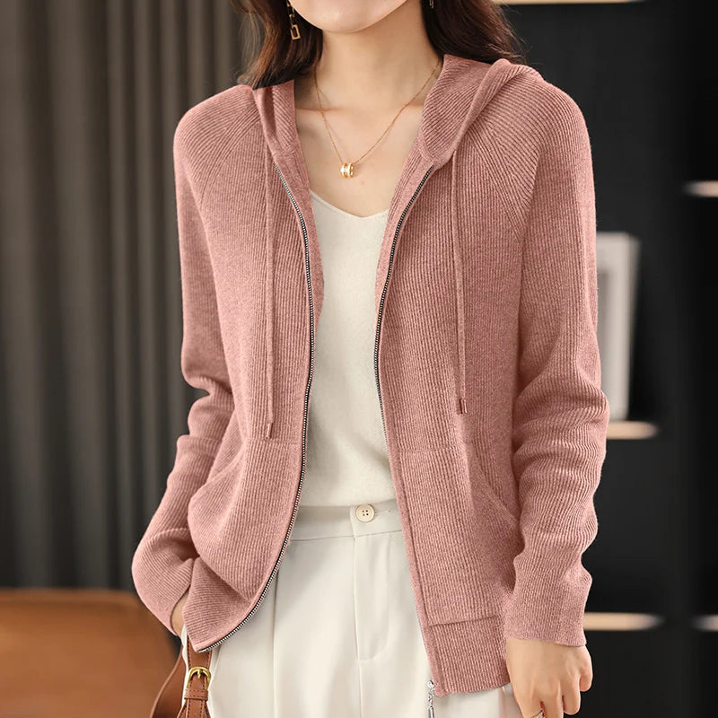 Women Cardigans Autumn Winter Turn-down Collar Zip Front Cardigan Thick Loose Sweater Basic Warm Knit Casual Korean Outerwear