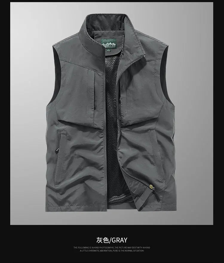 Men Outdoor Cargo Vests 8XL New Summer Thin Mesh Breathable Waistcoats Fishing Sleeveless Jackets Male Sportswear Casual Vests