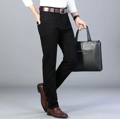 New Winter Men Black Fleece Denim Jeans Thicker Warm Jeans Pants Good Quality Male Stretch Straight Fit Long Jeans Trousers 40