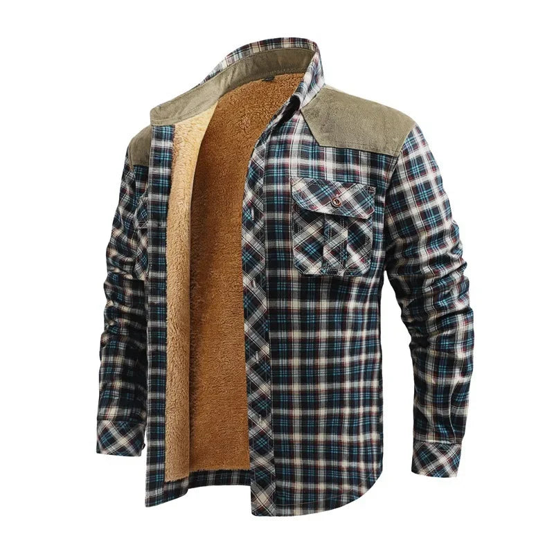 Men Winter Casual Shirts Jackets Fleece Warm Plaid Shirts Coats High Quality Men Cotton Fit Business Outerwear Shirts Jackets 4