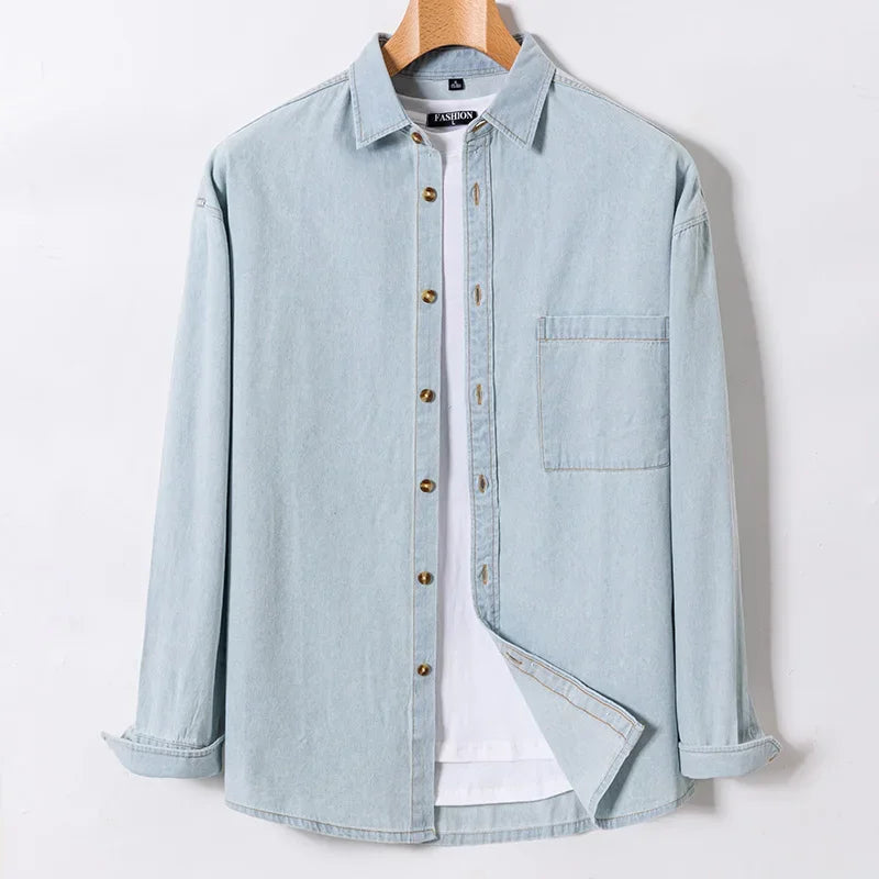 2025 Denim Long-Sleeve Double or Single  Pocket Design Shirt Classic 100% Cotton Fashion Embroider Comfortable Clothes