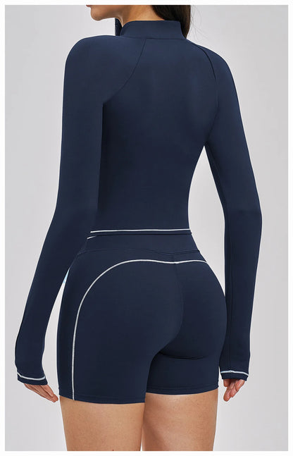 Seamless Yoga Long Sleeve Women Sports Jacket Zipper Fitness Yoga Shirt Gym Top Activewear Running Coats Cycling Workout Clothes