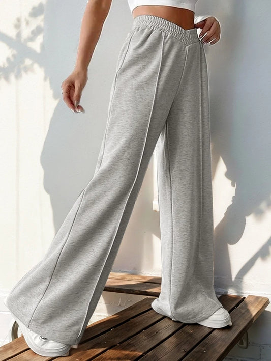 Athleisure Women's Pants Grey Loose Wide Leg Pants V-shaped High Waist Spliced Wide Leg Pants Women's Casual Loose Trouser