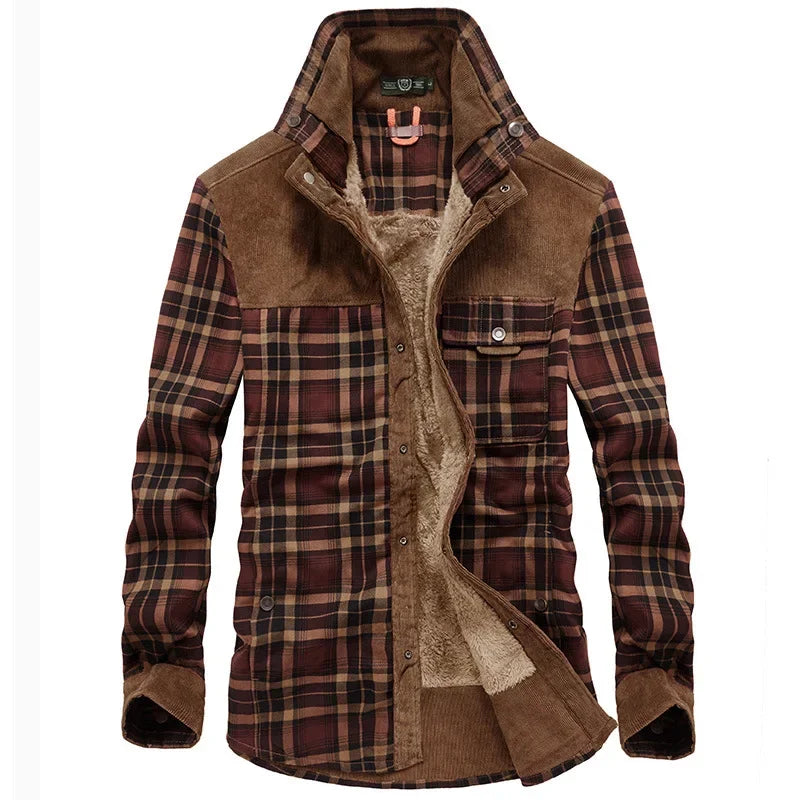 Men Winter Men Plaid Shirts Jackets Fleece Warm Shirts Coats Quality Men Cotton Fit Business Casual Outerwear Shirts Jackets 4XL