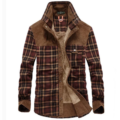 Men Winter Men Plaid Shirts Jackets Fleece Warm Shirts Coats Quality Men Cotton Fit Business Casual Outerwear Shirts Jackets 4XL