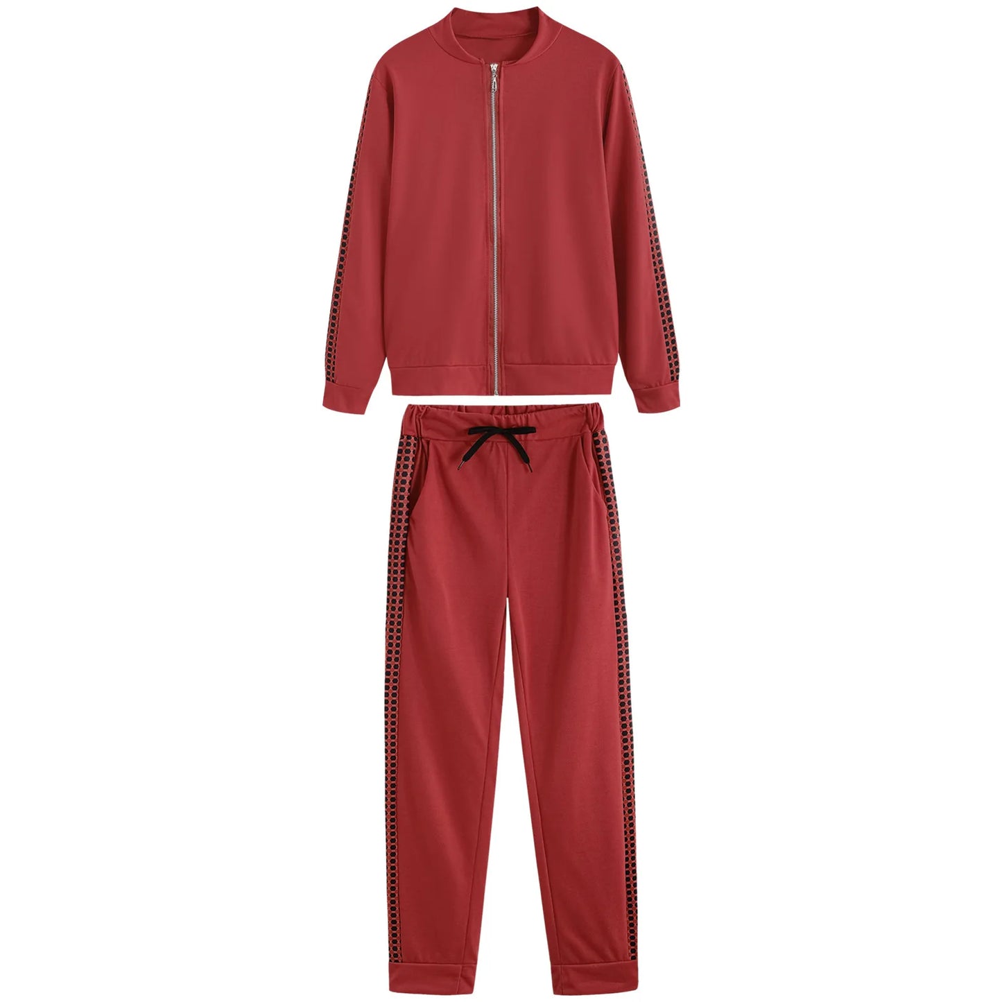 Athleisure Zipper Jacket Women's Suit Spring Fashion Patchwork Plaid Slim Fit Timid Feet Trousers Female 2 Piece Set 2025