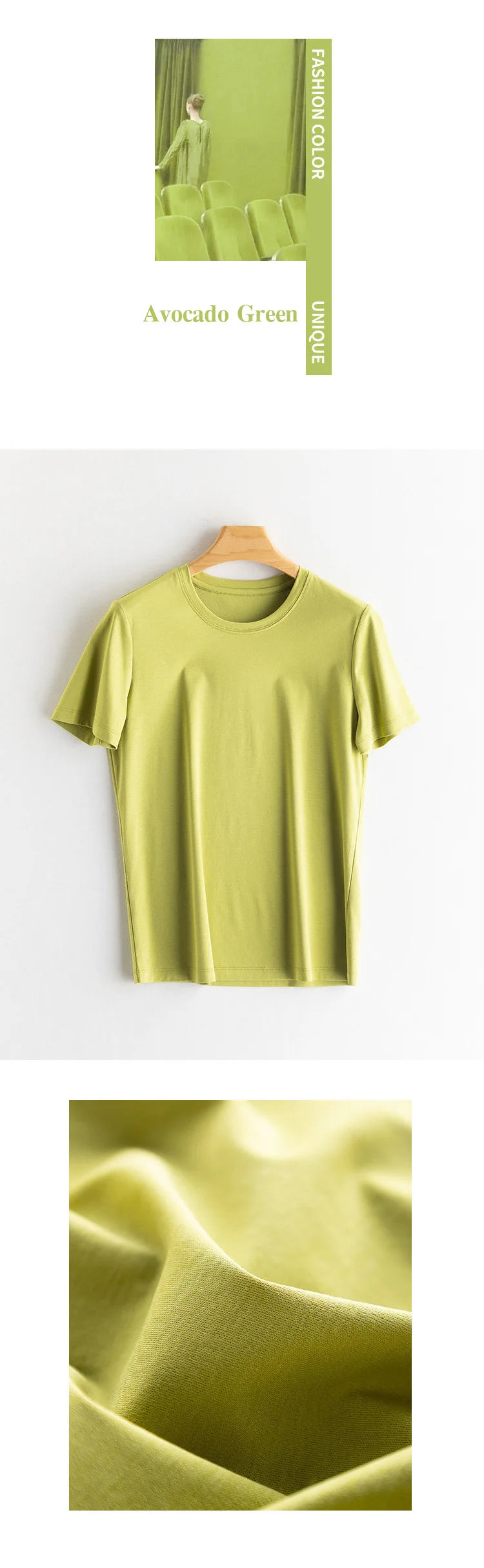 SuyaDream Women Solid T shirts, Silk Cotton Blend, O Neck, Short Sleeved Solid Tee,2026 Summer Candy Colors Basic Cozy Top Green