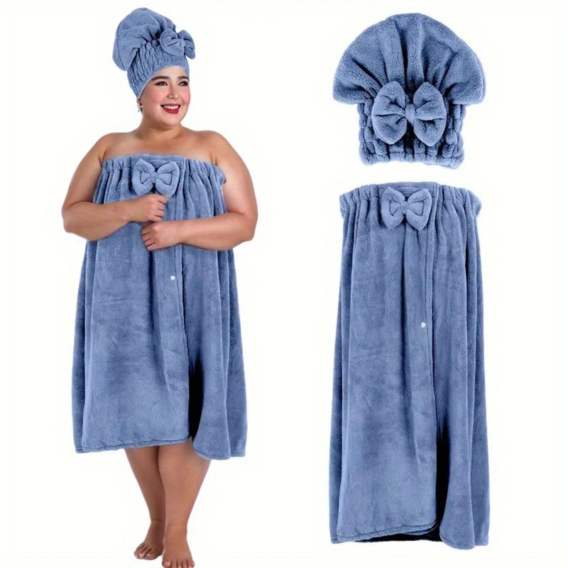 2 Sets Womens Wrap Towel with Hair Towel Bath Towel Wrap Shower Dress Towel Spa Wraps for Women's Bathrobe