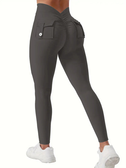 Women's High-Waisted Butt-Lifting V-Back Seamless Gym Yoga Leggings with Pockets