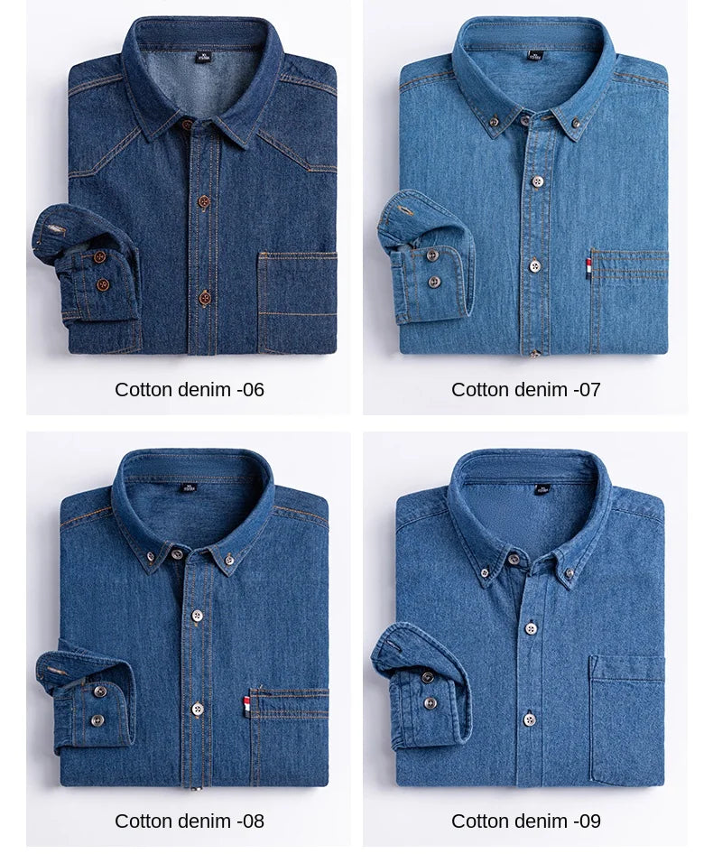 2025 Denim Long-Sleeve Double or Single  Pocket Design Shirt Classic 100% Cotton Fashion Embroider Comfortable Clothes