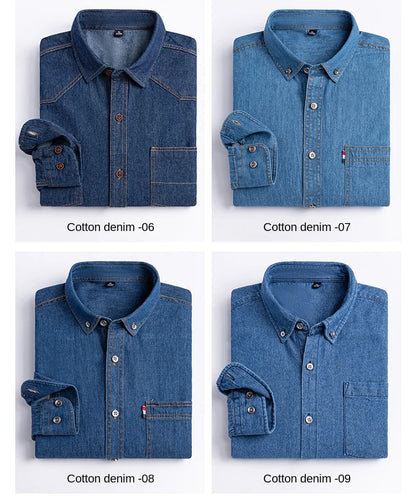 2025 Denim Long-Sleeve Double or Single  Pocket Design Shirt Classic 100% Cotton Fashion Embroider Comfortable Clothes