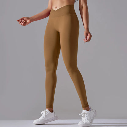 Seamless Yoga Pant Cross Over Waistband Sports Fitness Legging Women High Waist Gym Scrunch Butt Running Workout Leggings