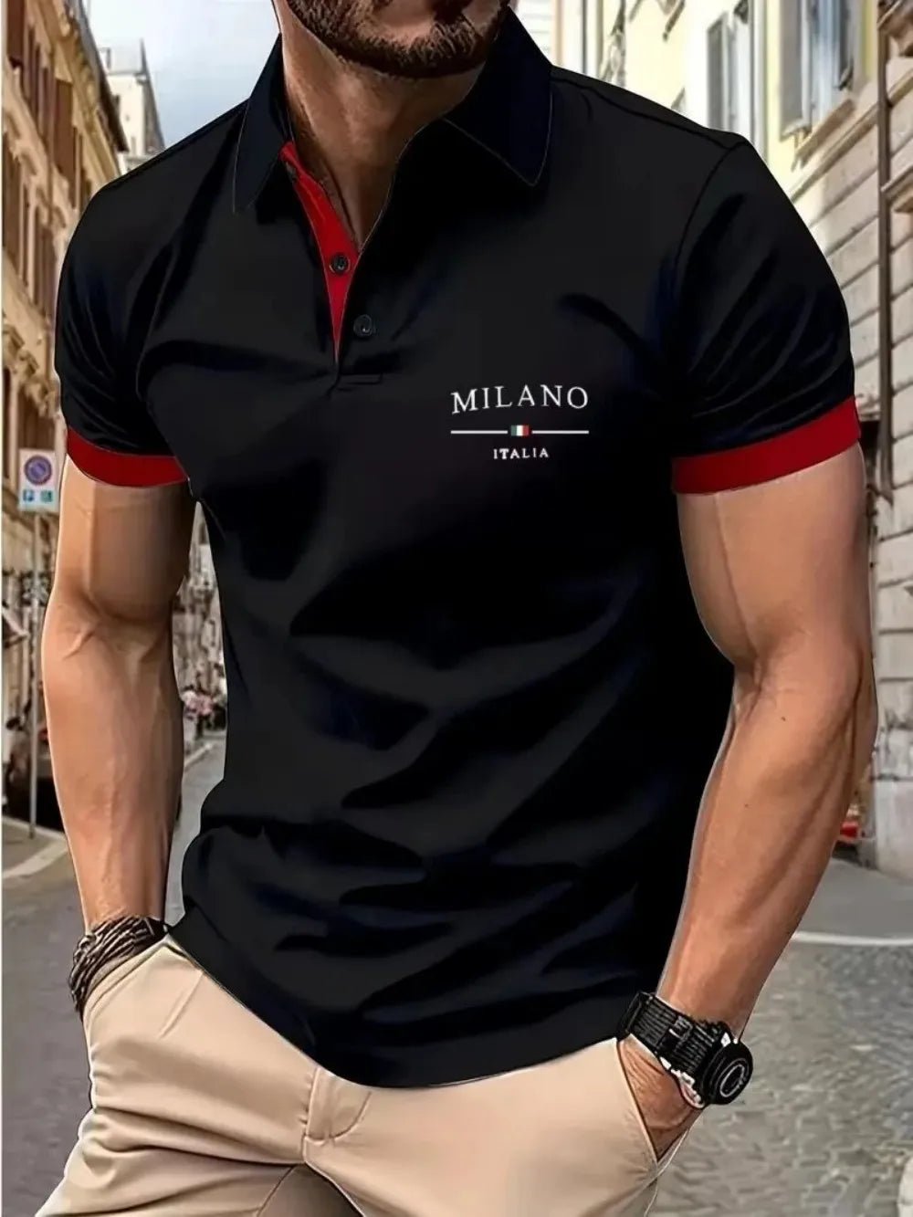 European and American summer fashion men's sports simple letter print comfortable breathable polo shirt outdoor urban casual top