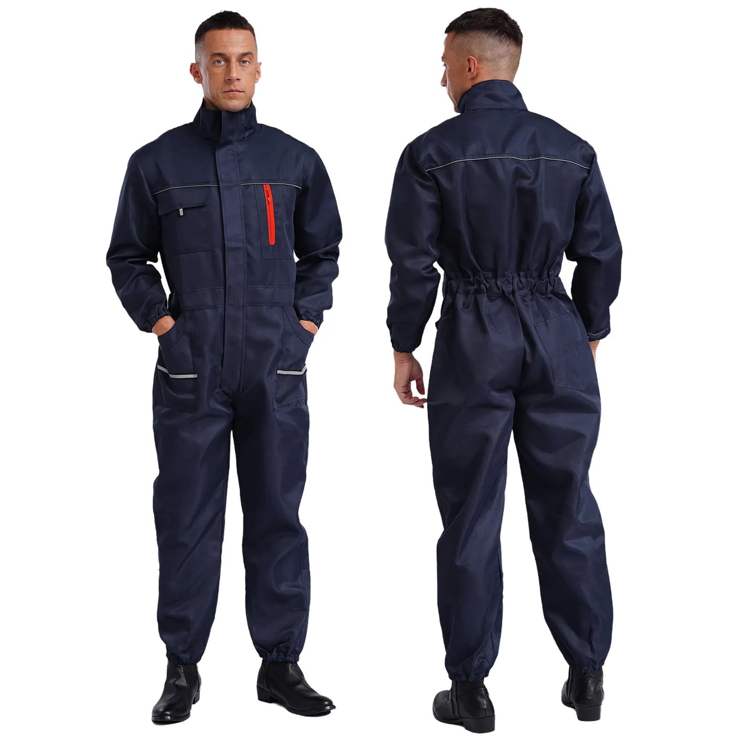 Men Resistant Coveralls Work Uniforms for Factory Workshop Stand Collar Long Sleeve Multi-pockets One-piece Jumpsuit Worker Wear