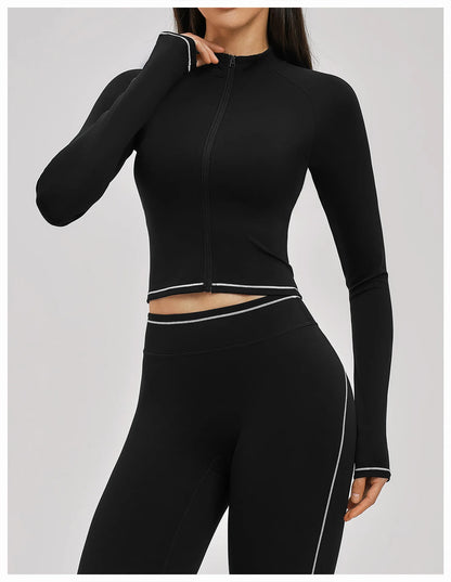 Seamless Yoga Long Sleeve Women Sports Jacket Zipper Fitness Yoga Shirt Gym Top Activewear Running Coats Cycling Workout Clothes