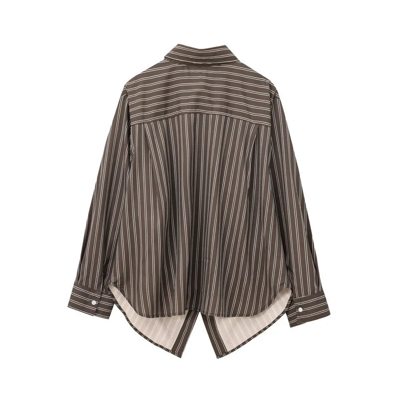 Autumn Blouses Woman Trendy Solid Stripe Turn-Down Collar Long Sleeve Buttons Single Breasted Female Street Shirts