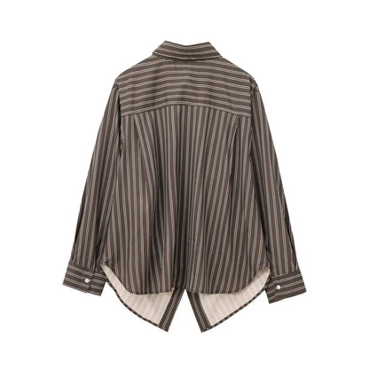 Autumn Blouses Woman Trendy Solid Stripe Turn-Down Collar Long Sleeve Buttons Single Breasted Female Street Shirts