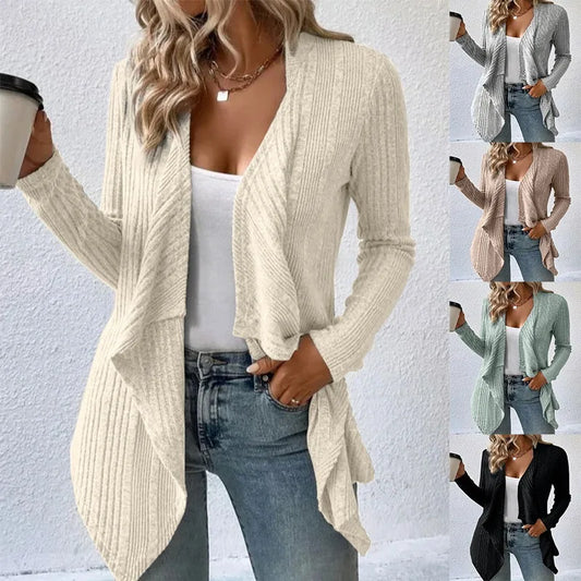 2026 Autumn/Winter New Women's Cardigan Top Solid Color Casual Fashionable Loose Long Sleeve Knitted Sweater Jacket