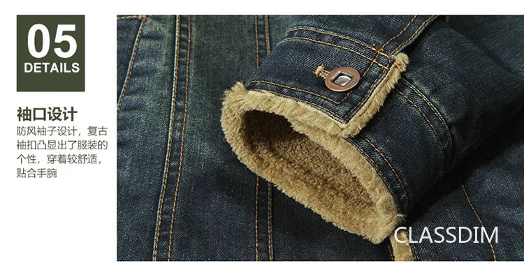Men Denim Jackets Winter Coats Fleece Warm Jeans Jackets High Quality Male Casual Blue Denim Jackets New Fashion Jeans Coats M-5XL