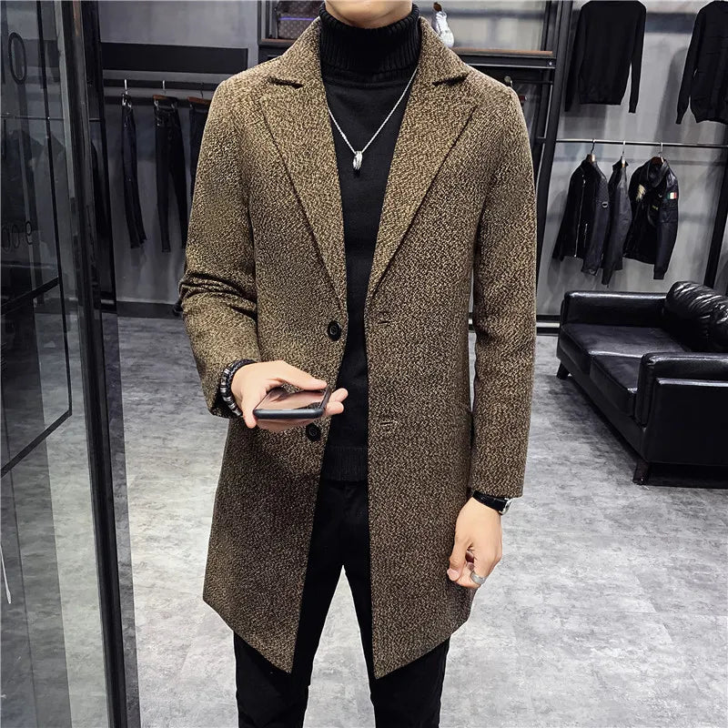Men Winter Trench Coats Long Jackets Men Slim Fit Casual Wool Blends Business Casual Trench Thicker Warm Long Coats Size 5XL