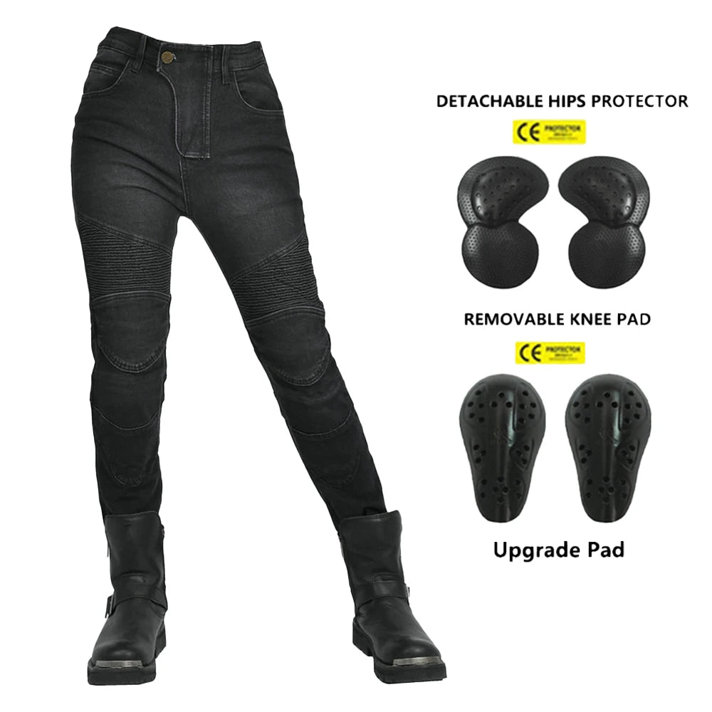 New Motorcycle Jeans Women Upgrade Silicone Protector Detachable Casual Fashion Racing Road Rider Four Seasons Moto Pants