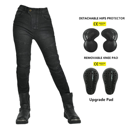 New Motorcycle Jeans Women Upgrade Silicone Protector Detachable Casual Fashion Racing Road Rider Four Seasons Moto Pants