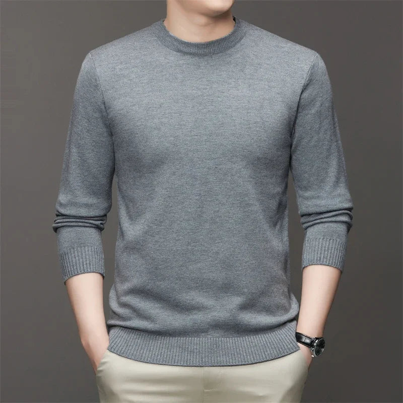 7 Colour Men's Round Neck Long Sleeved Solid Color Sweater Soft Warm and Comfortable Top with a Base