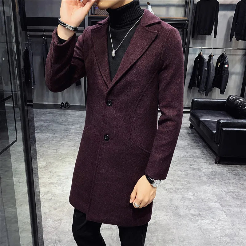 Men Winter Trench Coats Long Jackets Men Slim Fit Casual Wool Blends Business Casual Trench Thicker Warm Long Coats Size 5XL