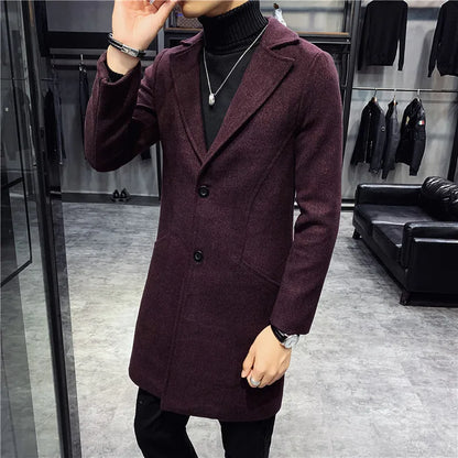 Men Winter Trench Coats Long Jackets Men Slim Fit Casual Wool Blends Business Casual Trench Thicker Warm Long Coats Size 5XL